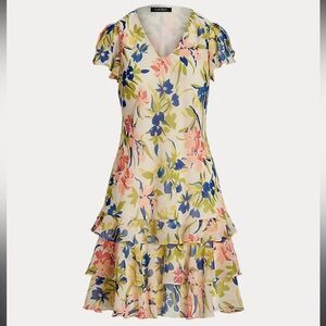 Ralph Lauren Floral Colorful Georgette Drop-Waist Dress Size 4